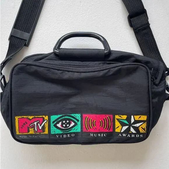 Vtg 1991 MTV Logo Small Shoulder Bag / Nylon Rare Music Awards Television 1990s